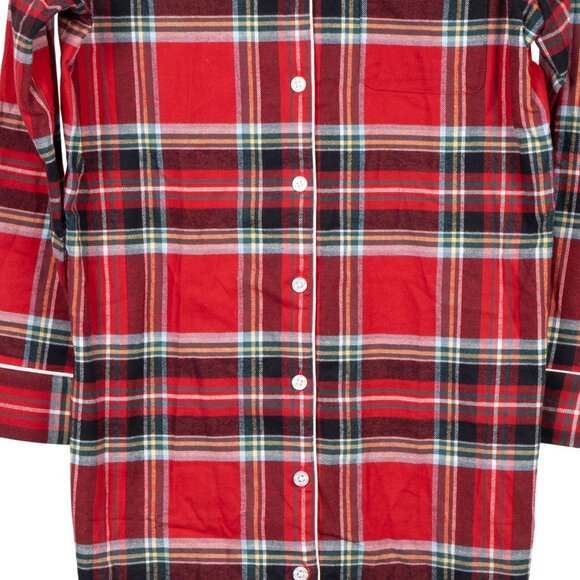 Lands End Plaid Button Up Nightshirt XS 2 4 Womens Petite Red Cotton Long Sleeve - Picture 3 of 6